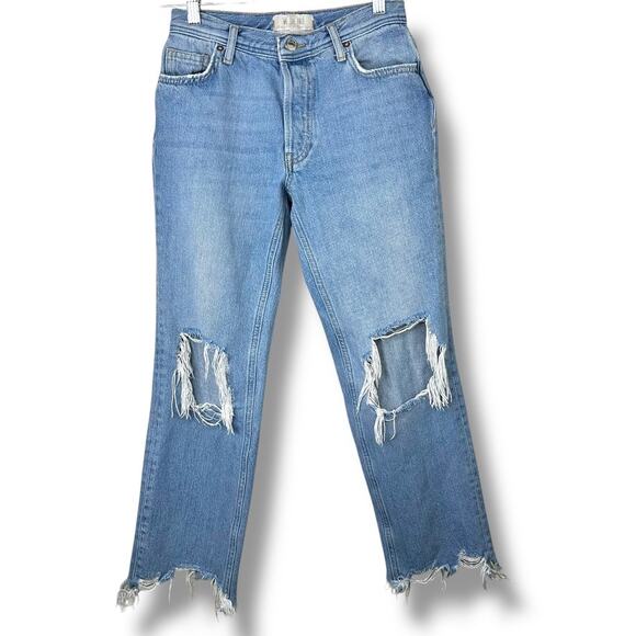 Free People We The Free Maggie Light Stone Straight Distressed Frayed Jeans - Picture 1 of 9